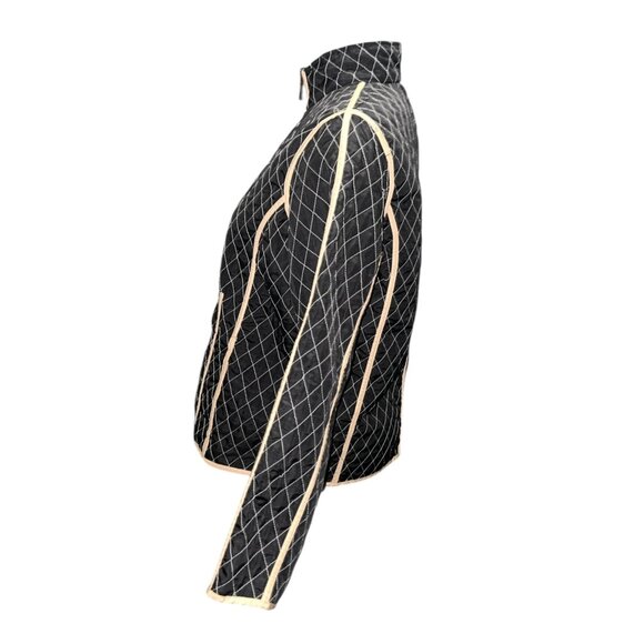 Reversible Quilted Jacket Womens M Lightweight Beige & Black Diamond Pattern Ful - Picture 5 of 14